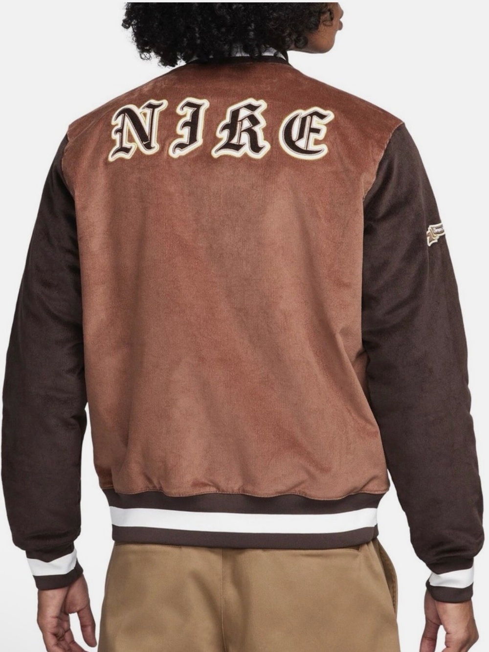 NWT Nike Brown Two-Tone Varsity Bomber Jacket Size L - Picture 2 of 7